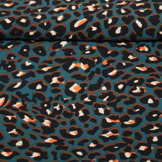 Popeline de viscose - Léopard Bleu pétrole Popeline de viscose - Léopard Bleu pétrole