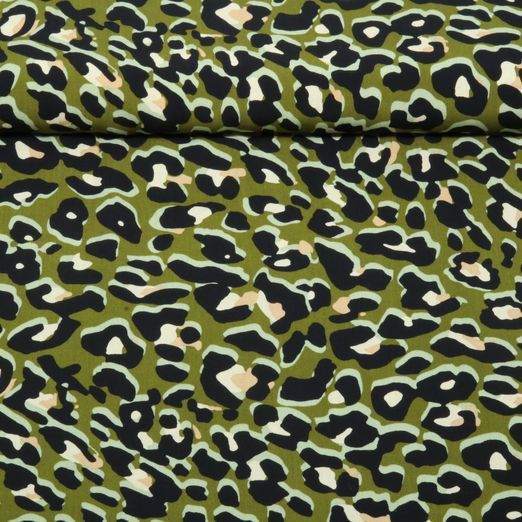 Popeline de viscose - Léopard vert olive Popeline de viscose - Léopard vert olive