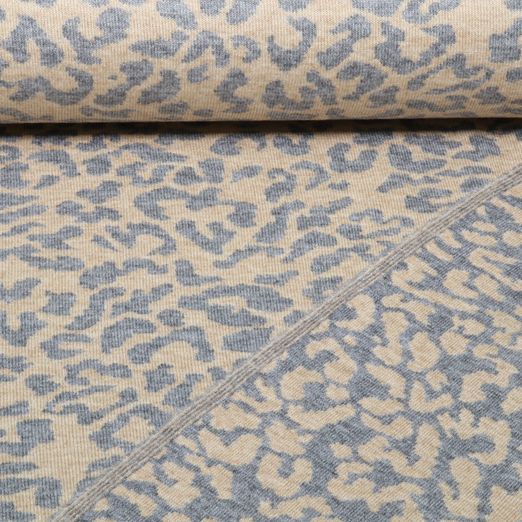 Stricksweat - Jacquard Doubleface Leo Jeansblau Beige Stricksweat - Jacquard Doubleface Leo Jeansblau Beige