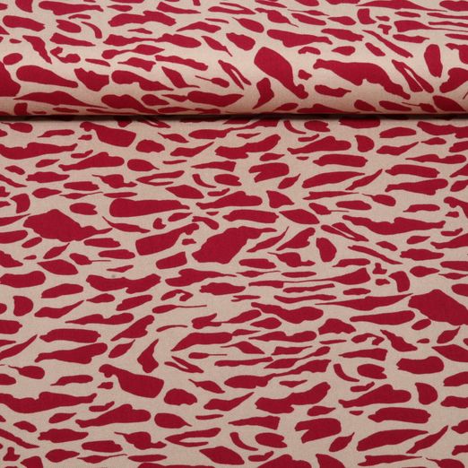 Twill de viscose - Léopard Beige et Rouge Twill de viscose - Léopard Beige et Rouge