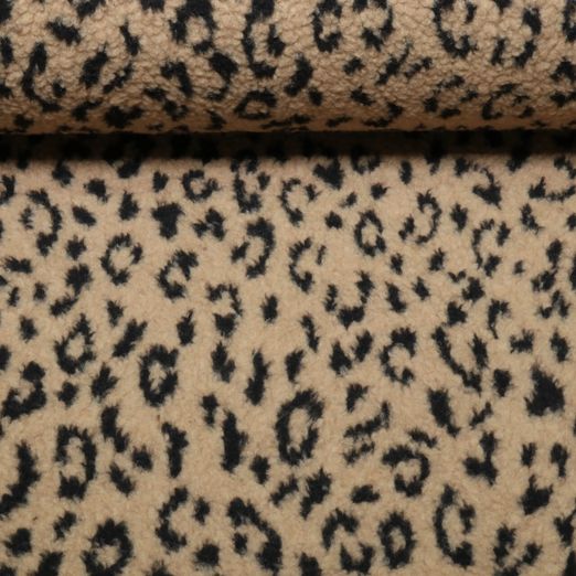Polaire teddy - Petit motif léopard marron clair et noir Polaire teddy - Petit motif léopard marron clair et noir