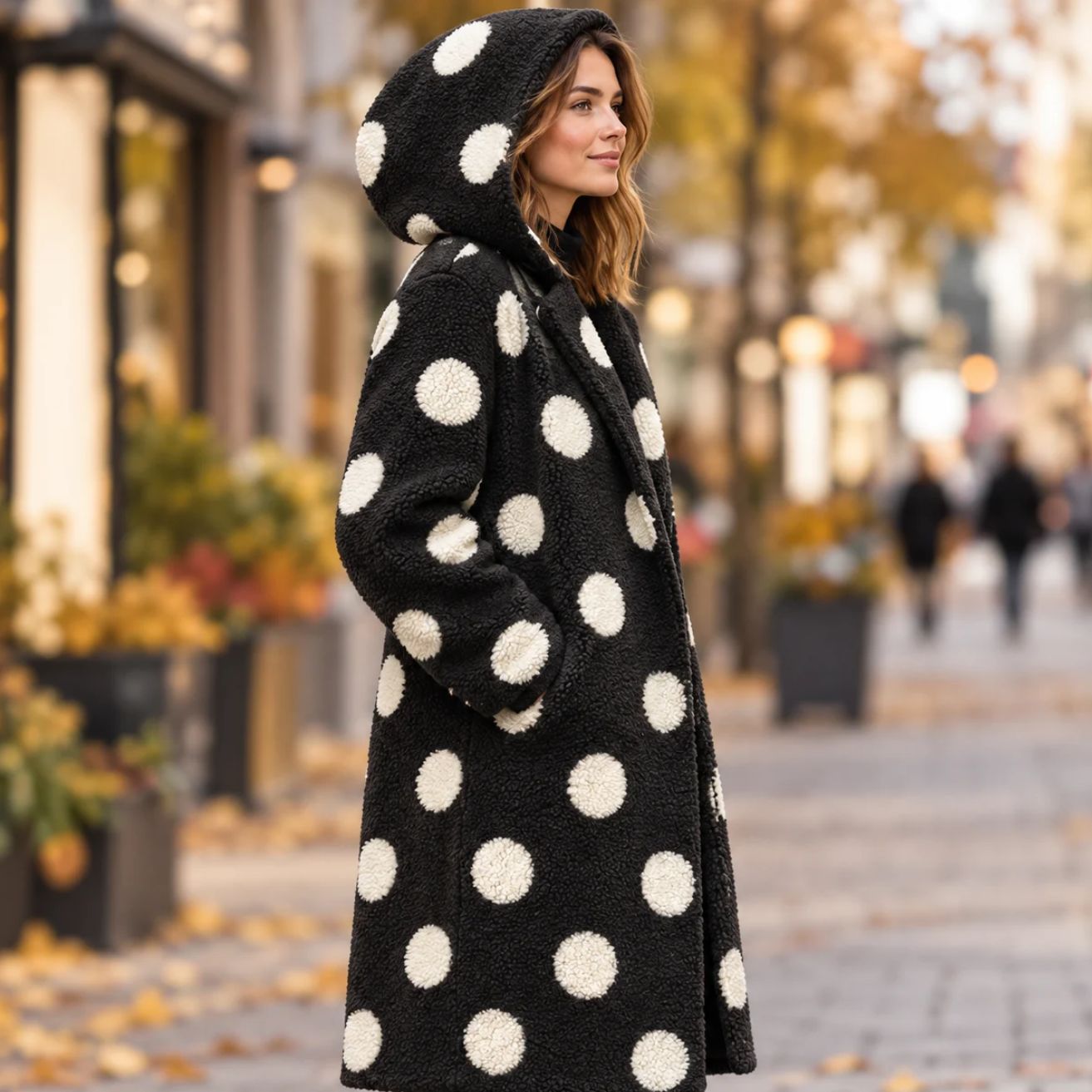 Polaire teddy - XXL à pois noirs et blancs-2 Polaire teddy - XXL à pois noirs et blancs-2