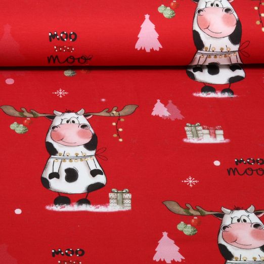 Sweat d'été - French Terry Impression numérique Xmas Vaches Rouge Sweat d'été - French Terry Impression numérique Xmas Vaches Rouge