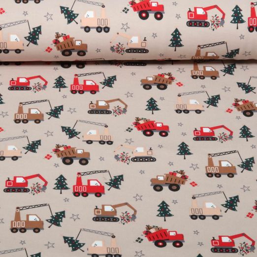 Jersey - Véhicules de chantier de Noël, Beige Jersey - Véhicules de chantier de Noël, Beige