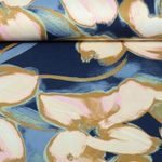 Jersey Romanite - Grandes fleurs bleues et beiges