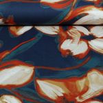 Jersey Romanite - Grandes fleurs Bleu marine et Rouge brique