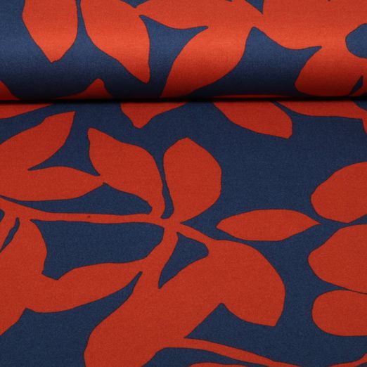 Romanit Jersey - Blätter und Blüten Navy Ziegel