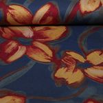 Jersey Romanite - Impression numérique à grandes fleurs, Bleu et Bordeaux
