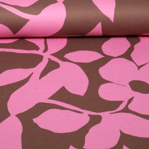 Romanit Jersey - Blätter und Blüten Braun Rosa Romanit Jersey - Blätter und Blüten Braun Rosa