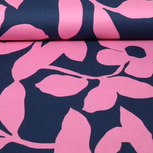 Romanit Jersey - Blätter und Blüten Navy Rosa Romanit Jersey - Blätter und Blüten Navy Rosa