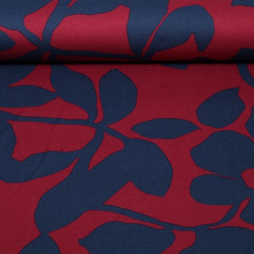 Romanit Jersey - Blätter und Blüten Bordeaux Navy Romanit Jersey - Blätter und Blüten Bordeaux Navy