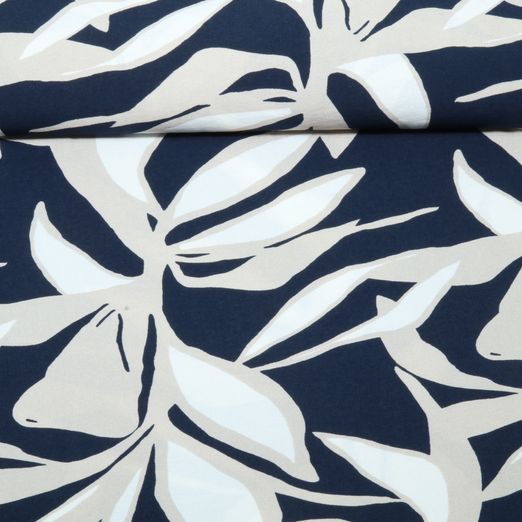 Viscose - Crêpe à motifs de feuilles, Bleu marine Viscose - Crêpe à motifs de feuilles, Bleu marine