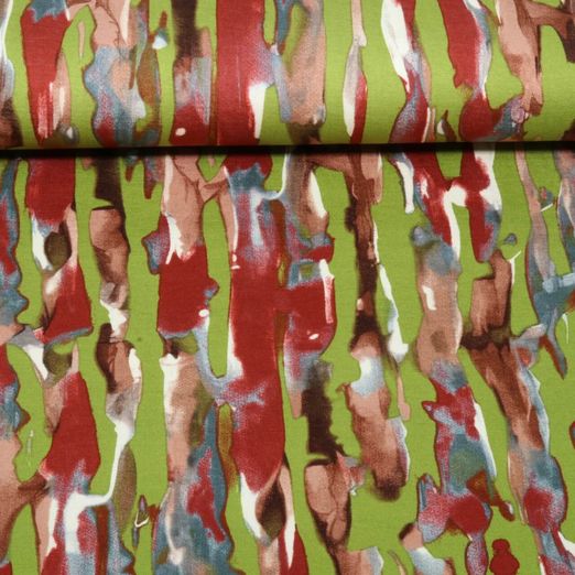 Jersey de viscose - Motifs abstraits verts et Rouge brique Jersey de viscose - Motifs abstraits verts et Rouge brique