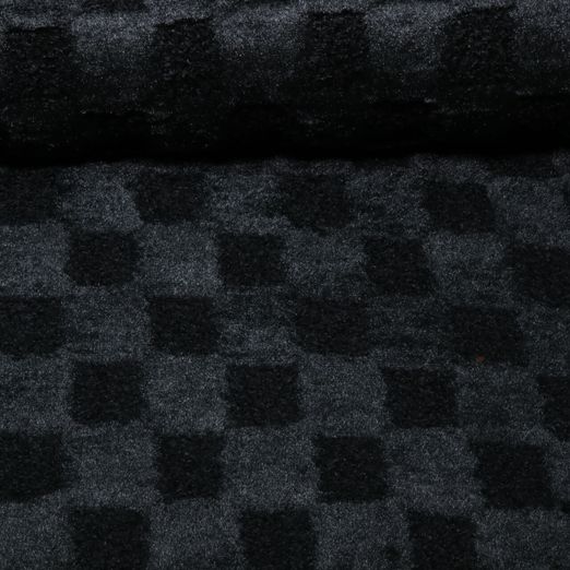 Sweat Heavy - Boucle-Plüsch-Mix Karo Schwarz Sweat Heavy - Boucle-Plüsch-Mix Karo Schwarz