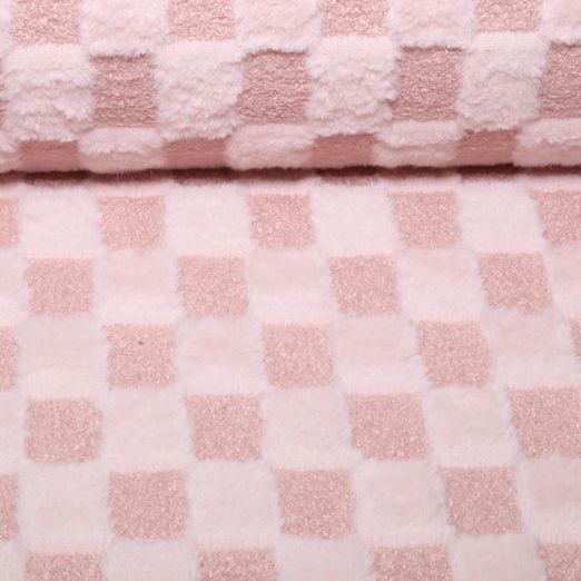 Sweat Heavy- Boucle-Plüsch-Mix Karo Rosa
