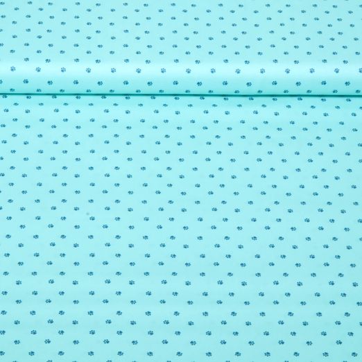 Popeline de coton - Pattes d'animaux Mini Turquoise