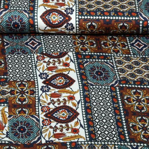 Satin de viscose - Effet patchwork, Bleu pétrole et multicolore