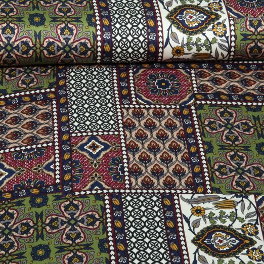 Satin de viscose - Effet patchwork, rouge multicolore