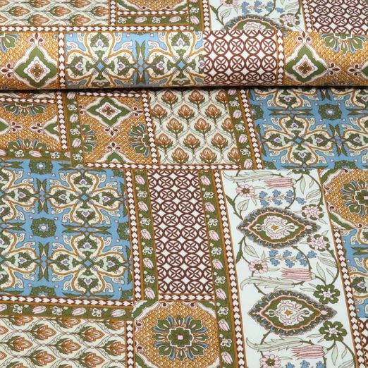 Satin de viscose - Effet patchwork, Ocre multicolore