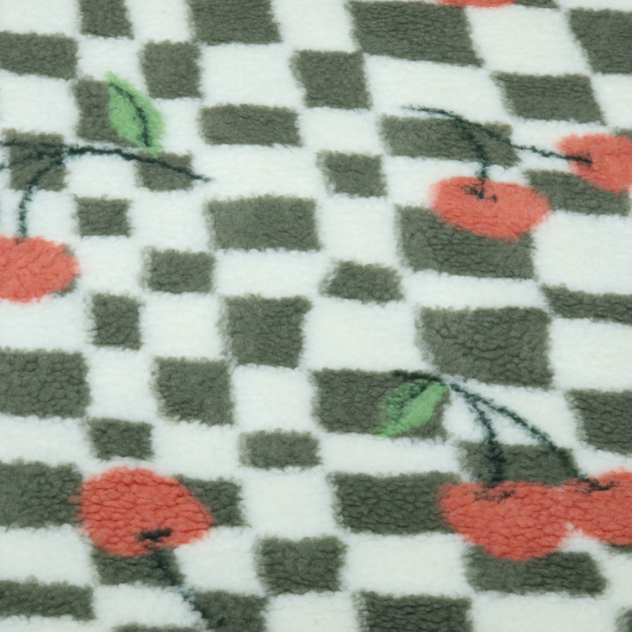 Polaire teddy - Cerises à carreaux, Ecru et Vert-1 Polaire teddy - Cerises à carreaux, Ecru et Vert-1