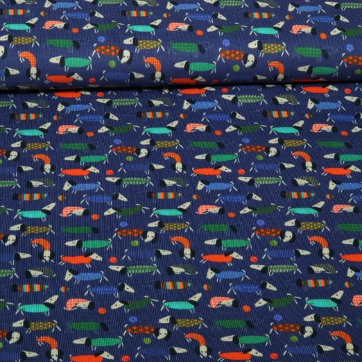 Babycord - Digital Dackel Marineblau Babycord - Digital Dackel Marineblau