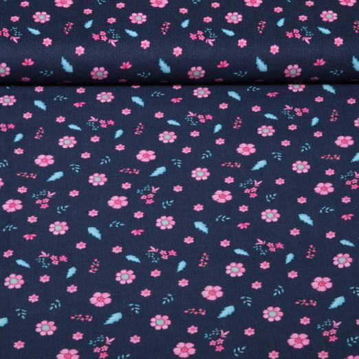 Babycord - Digital Blumenmix Navy Babycord - Digital Blumenmix Navy