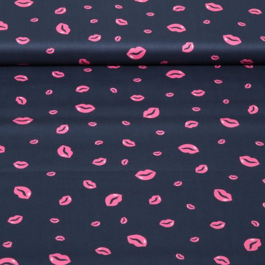 Baumwoll-Popeline - Digital Lippen Navy Baumwoll-Popeline - Digital Lippen Navy