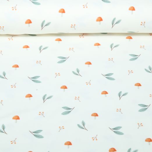 Bio Jersey - Pilze und Blätter Ecru Bio Jersey - Pilze und Blätter Ecru