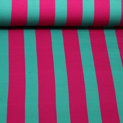 Sommersweat - French Terry Blockstreifen Pink Grün Sommersweat - French Terry Blockstreifen Pink Grün