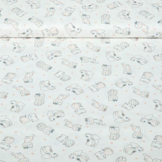 Popeline de coton - Motifs chats en impression numérique blanche Popeline de coton - Motifs chats en impression numérique blanche
