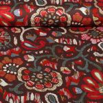 Satin de viscose - Motifs floraux ethniques Marron et Rouge Satin de viscose - Motifs floraux ethniques Marron et Rouge