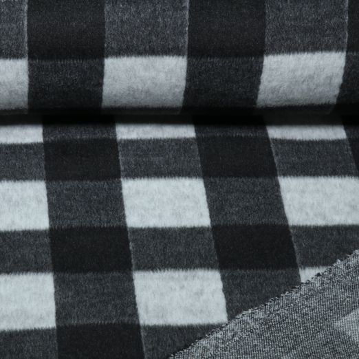 Mantelstoff - Jacquard Karo Schwarz Grau Angeraut Mantelstoff - Jacquard Karo Schwarz Grau Angeraut