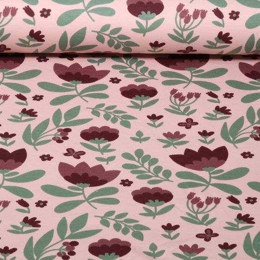 Sweat d'été - French Terry, fleurs et feuilles, Vieux rose Sweat d'été - French Terry, fleurs et feuilles, Vieux rose