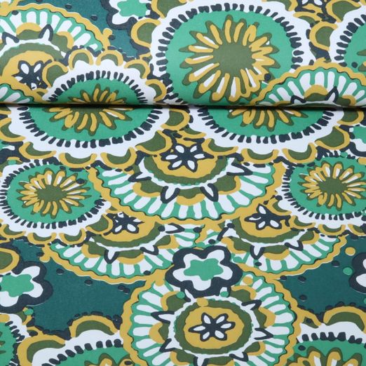 Wachstuch - PVC Mandala Blumen Grün Wachstuch - PVC Mandala Blumen Grün
