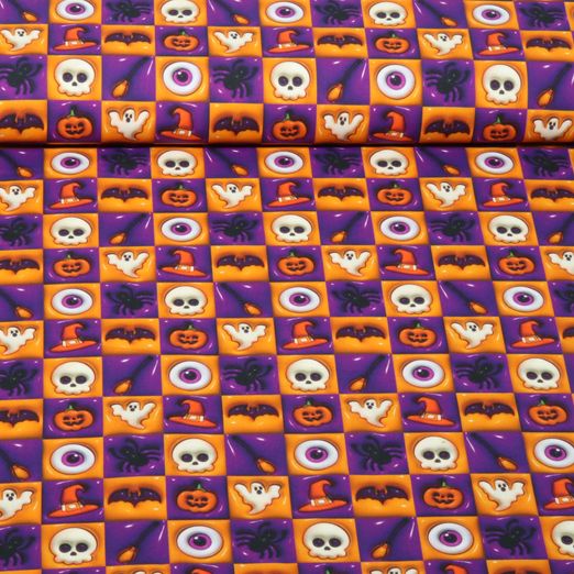 Baumwoll-Popeline - Halloween Karo Orange Lila Baumwoll-Popeline - Halloween Karo Orange Lila