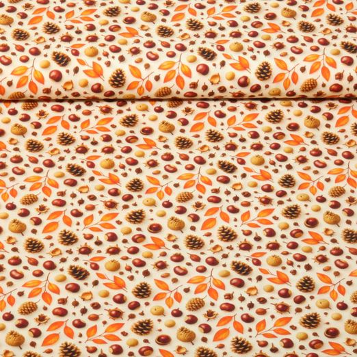Baumwoll-Popeline - Waldfrüchte Beige Baumwoll-Popeline - Waldfrüchte Beige