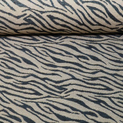 Toile canevas Jacquard Tanzani Zèbre Taupe Bleu pétrole Toile canevas Jacquard Tanzani Zèbre Taupe Bleu pétrole