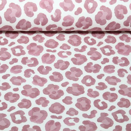 Sweat d'été bio - French Terry imprimé en impression numérique léopard, Ecru et Vieux rose Sweat d'été bio - French Terry imprimé en impression numérique léopard, Ecru et Vieux rose