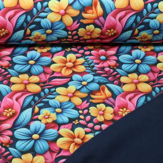 Softshell - Motif d'impression numérique « Fleurs multicolores » Bleu marine Softshell - Motif d'impression numérique « Fleurs multicolores » Bleu marine