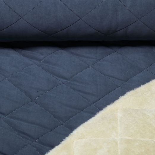 Gesteppter Stoff - Teddyfell Karo Uni Blau Wasserabweisend Gesteppter Stoff - Teddyfell Karo Uni Blau Wasserabweisend