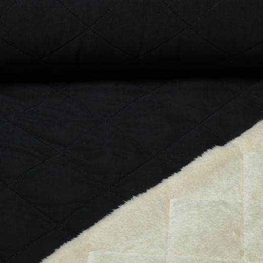 Gesteppter Stoff - Teddyfell Karo Uni Schwarz Wasserabweisend Gesteppter Stoff - Teddyfell Karo Uni Schwarz Wasserabweisend