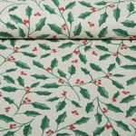 Toile canevas - aspect lin « Xmas » Myrtilles et feuilles Beige Toile canevas - aspect lin « Xmas » Myrtilles et feuilles Beige