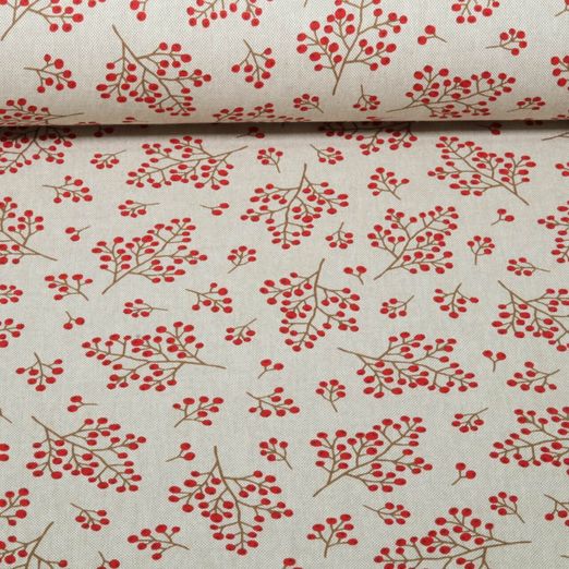 Toile canevas - Effet lin, baies d'hiver, Beige
