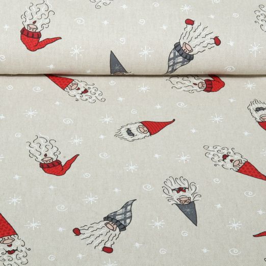 Toile canevas - Aspect lin « Joyeux nains de Noël » Beige