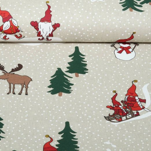 Toile canevas - Effet lin Xmas Nains Sports d'hiver Beige Toile canevas - Effet lin Xmas Nains Sports d'hiver Beige