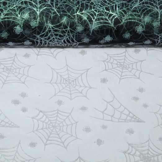 Tüll - Halloween Spinnennetz Glitzer Schwarz Grün Tüll - Halloween Spinnennetz Glitzer Schwarz Grün