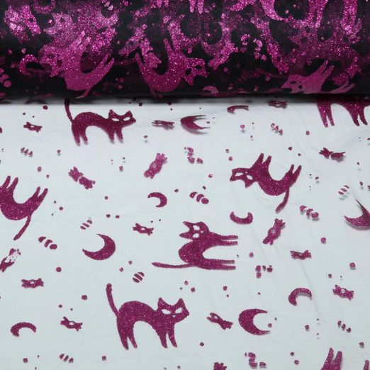 Tüll - Halloween Katzen Glitzer Schwarz Pink Tüll - Halloween Katzen Glitzer Schwarz Pink