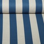 Toile canevas - Motif rayé façon lin, Beige et Bleu jeans