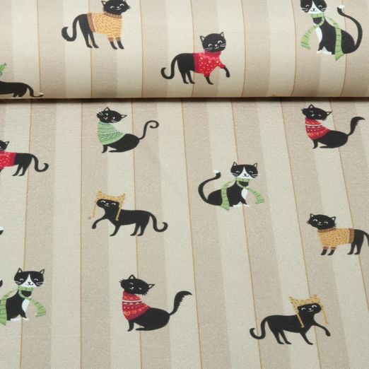Toile canevas - Chats numériques en pull d'hiver avec des rayures Beige