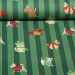 Toile canevas - Chiens en impression numérique en pull d'hiver avec des rayures vertes